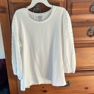 Chico’s Women’s White Eyelet Sleeved Blouse Size 2 in Chico’s Size NWT